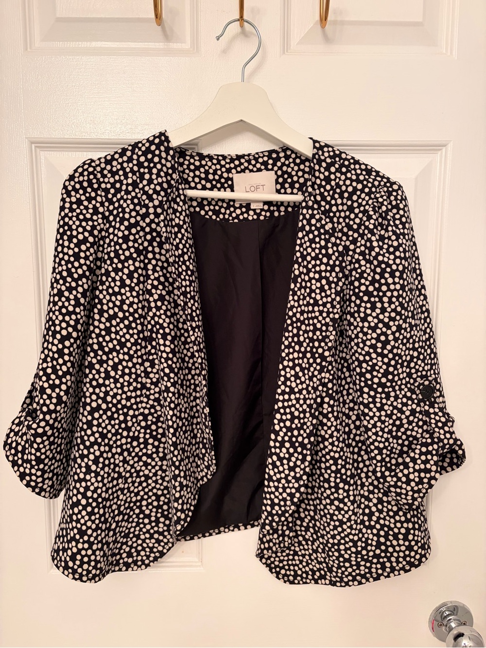 LOFT Navy and White Polka Dot Open Jacket / Blazer